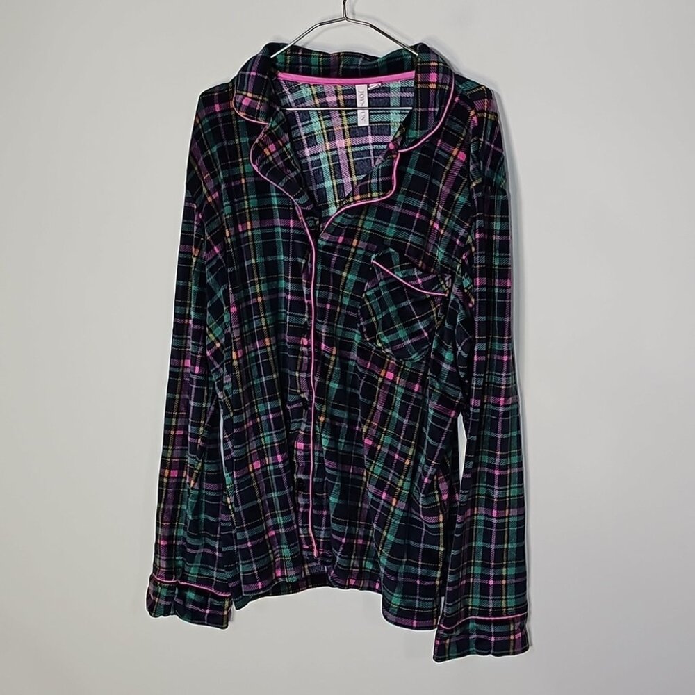 Joyspun XL green and pink plaid button down long sleeve shirt - Picture 3 of 7